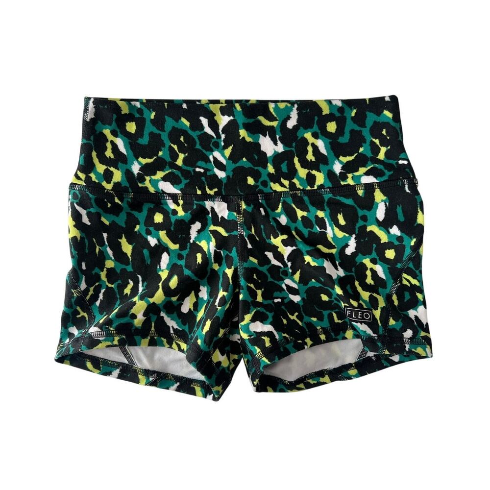 Fleo Green Leopard Print Shorts Women's Size Small Athletic Workout NWOT